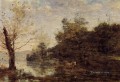 Pastor de vacas junto al agua al aire libre Romanticismo Jean Baptiste Camille Corot